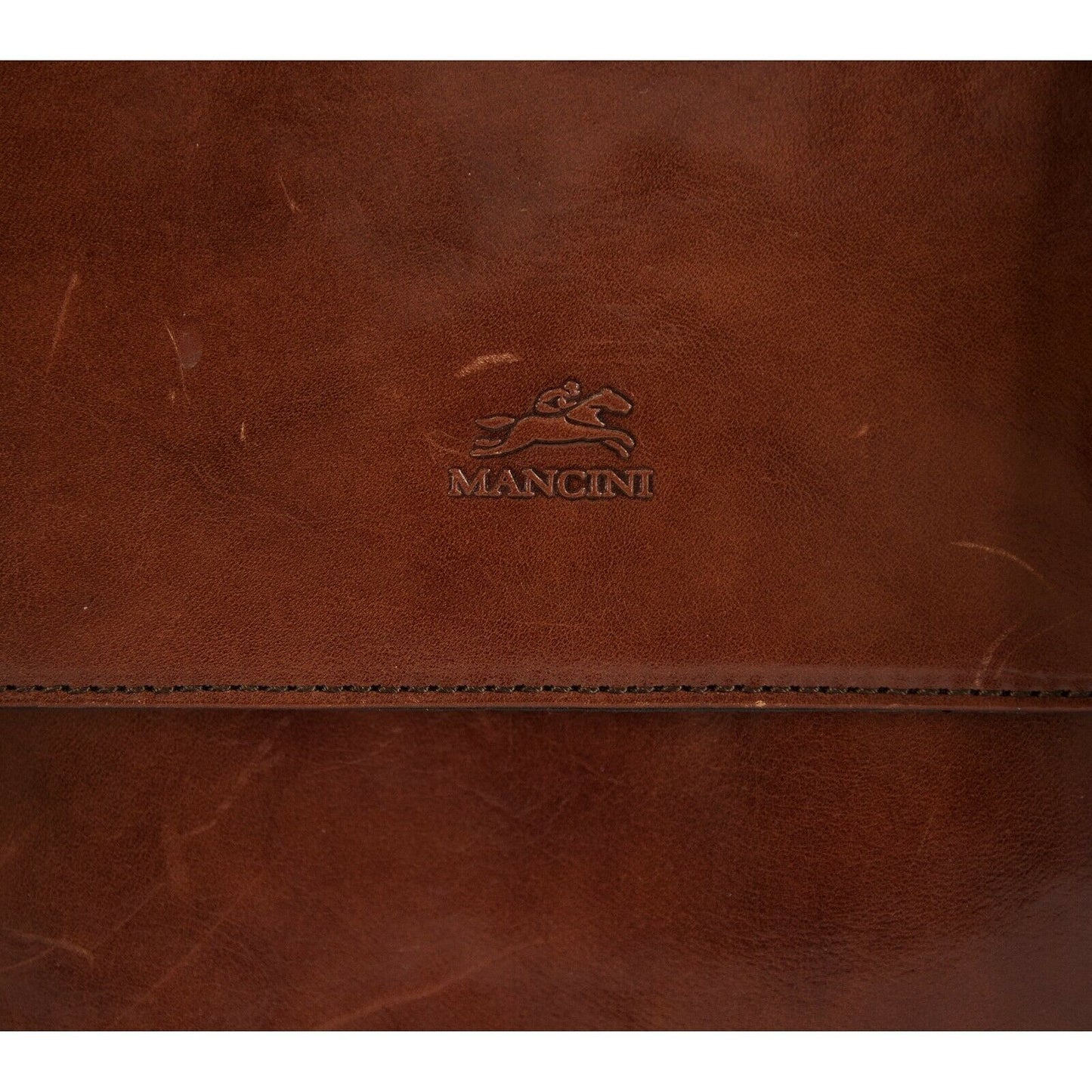 Mangini Cognac Vintage Leather Briefcase Messenger Crossbody Bag