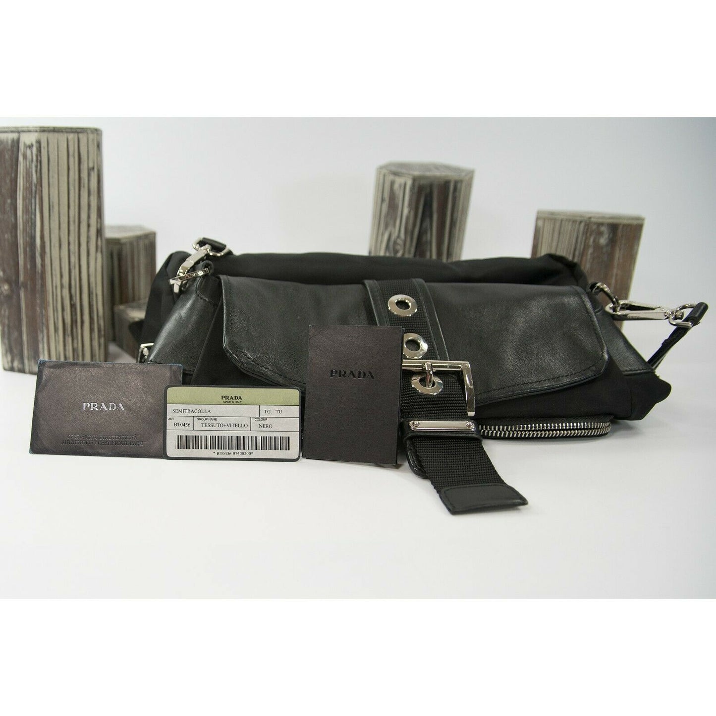 PRADA Black Nylon Leather Vela Pocket Flap Buckle Crossbody Messenger Bag EUC