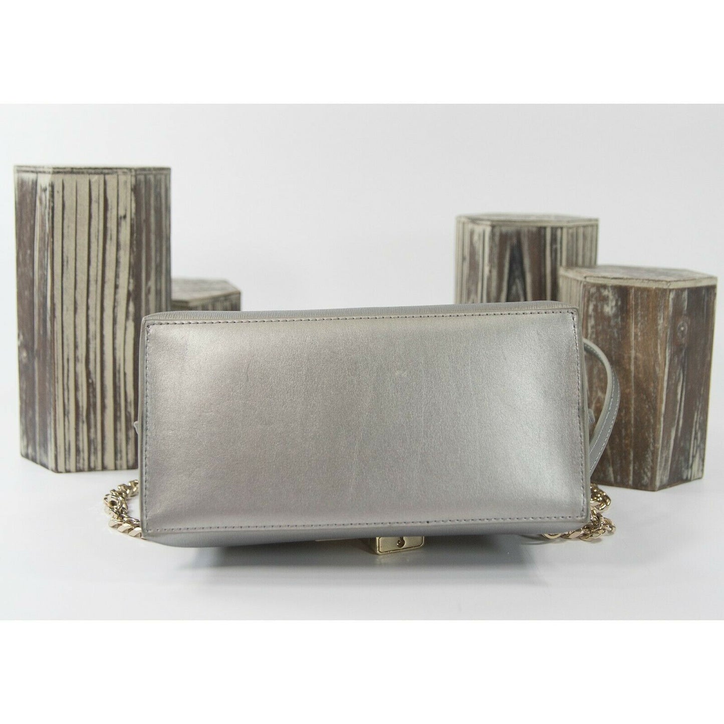 Roberto Cavalli Class Silver Leather Padlock Crossbody Bag EUC