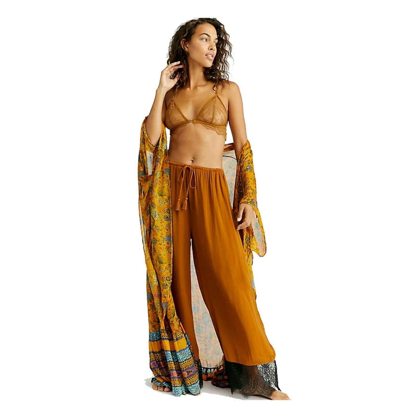 Free People Honey Ginger Talking in My Sleep Wide Leg Lounge Pants NWT S