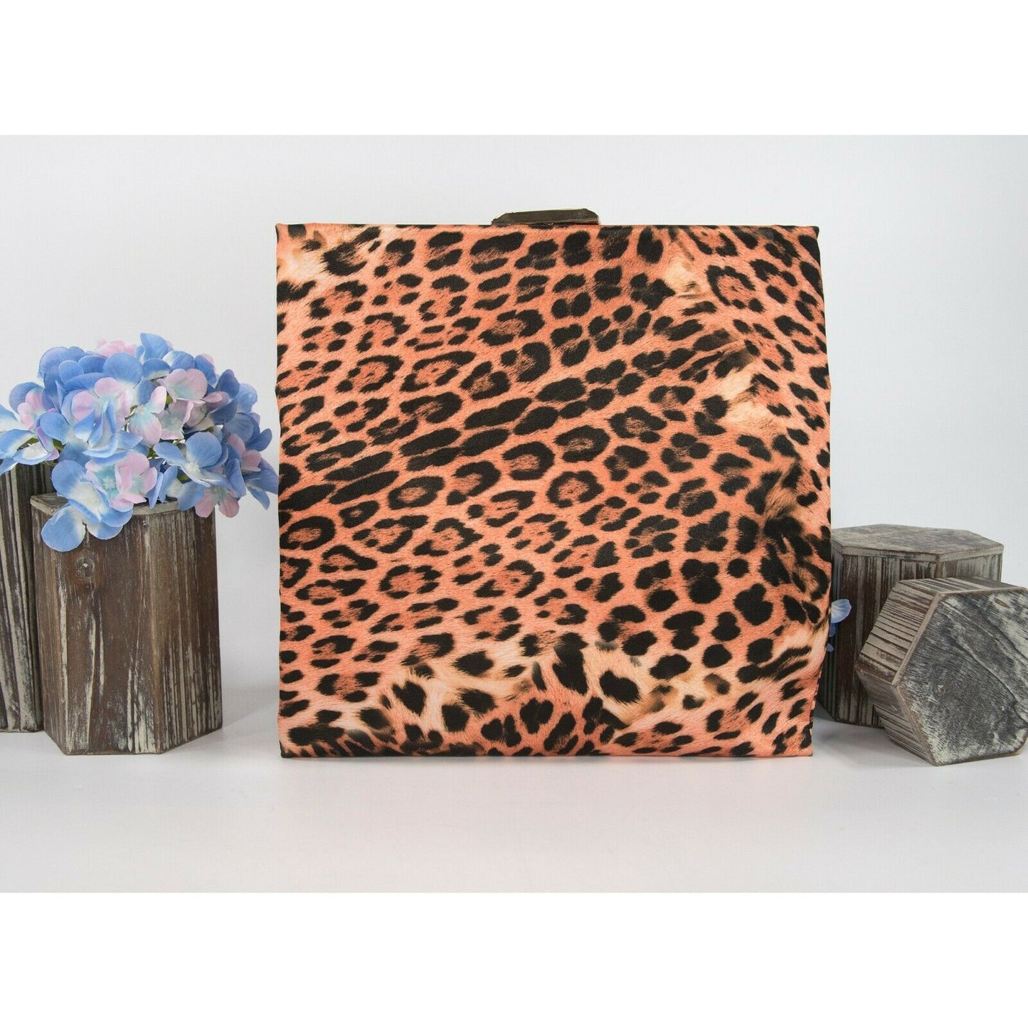 Roberto Cavalli Class Satin Leopard Flat Frame Clutch Bag NWT