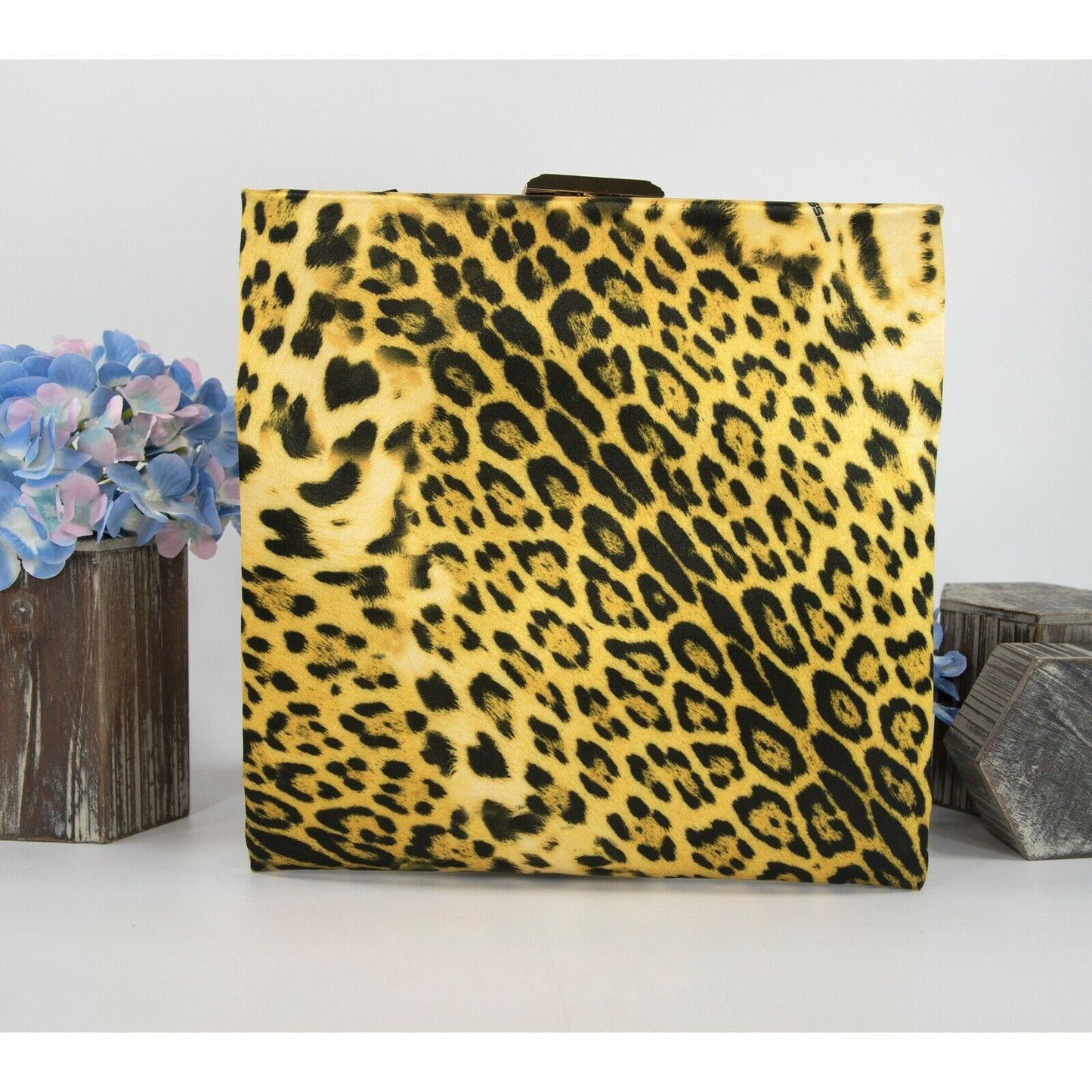 Roberto Cavalli Class Satin Leopard Flat Frame Clutch Bag NWT