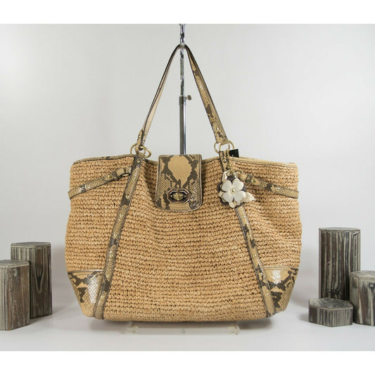 Coach Hamptons Natalie Weekender Exotic Leather Straw Large Tote Bag 16838 EUC