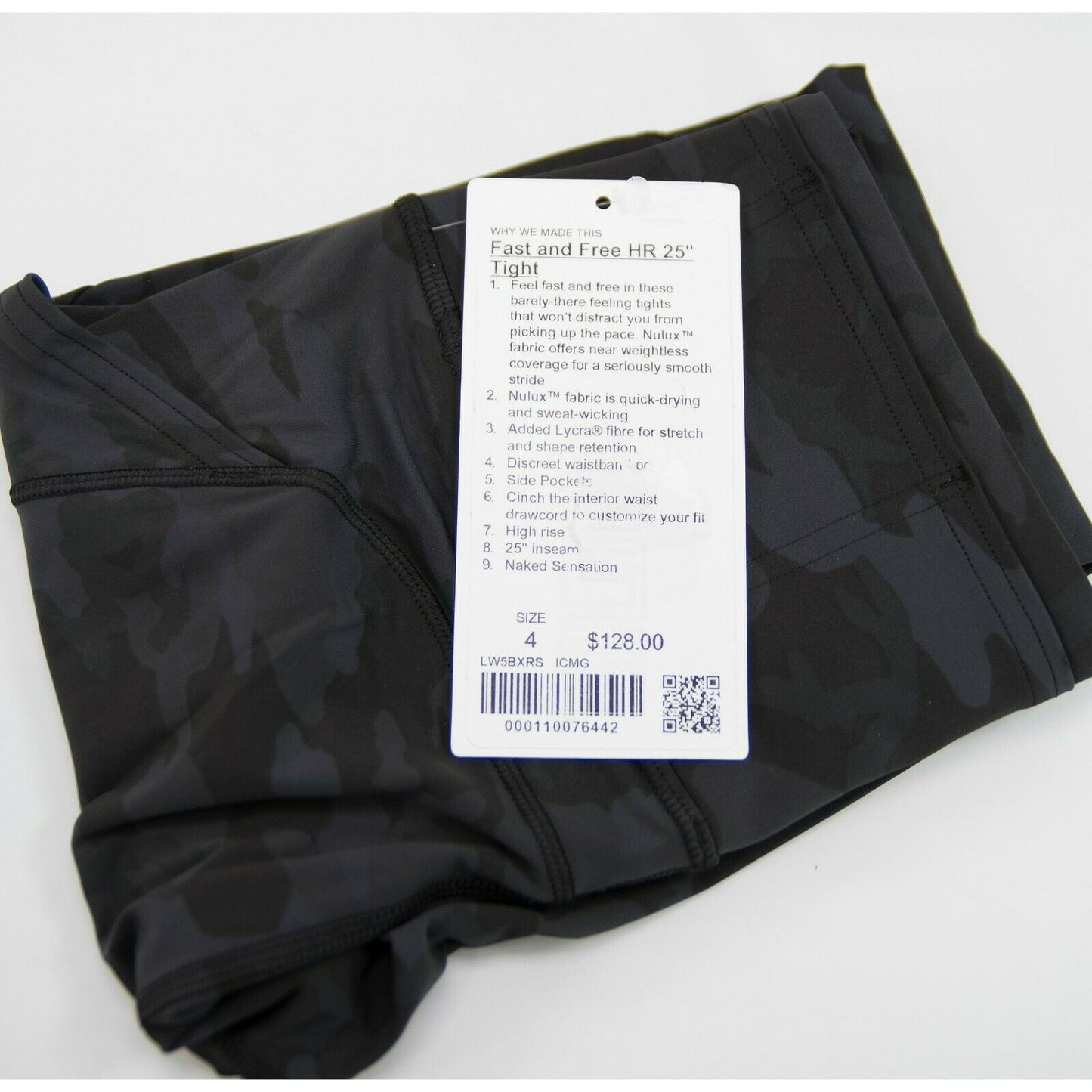 Lululemon Black Camo Fast Free HR Crop 25" Tight Fitted Leggings NWT Size 4
