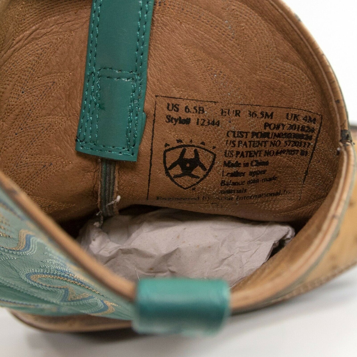 Ariat Baby Fat Tan Ostrich Turquoise Leather Western Cowboy Boots 6.5