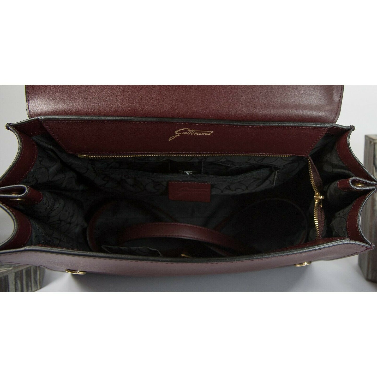 Gattinoni Vintage Wine Italian Leather Flap Shoulder Satchel Briefcase Bag EUC