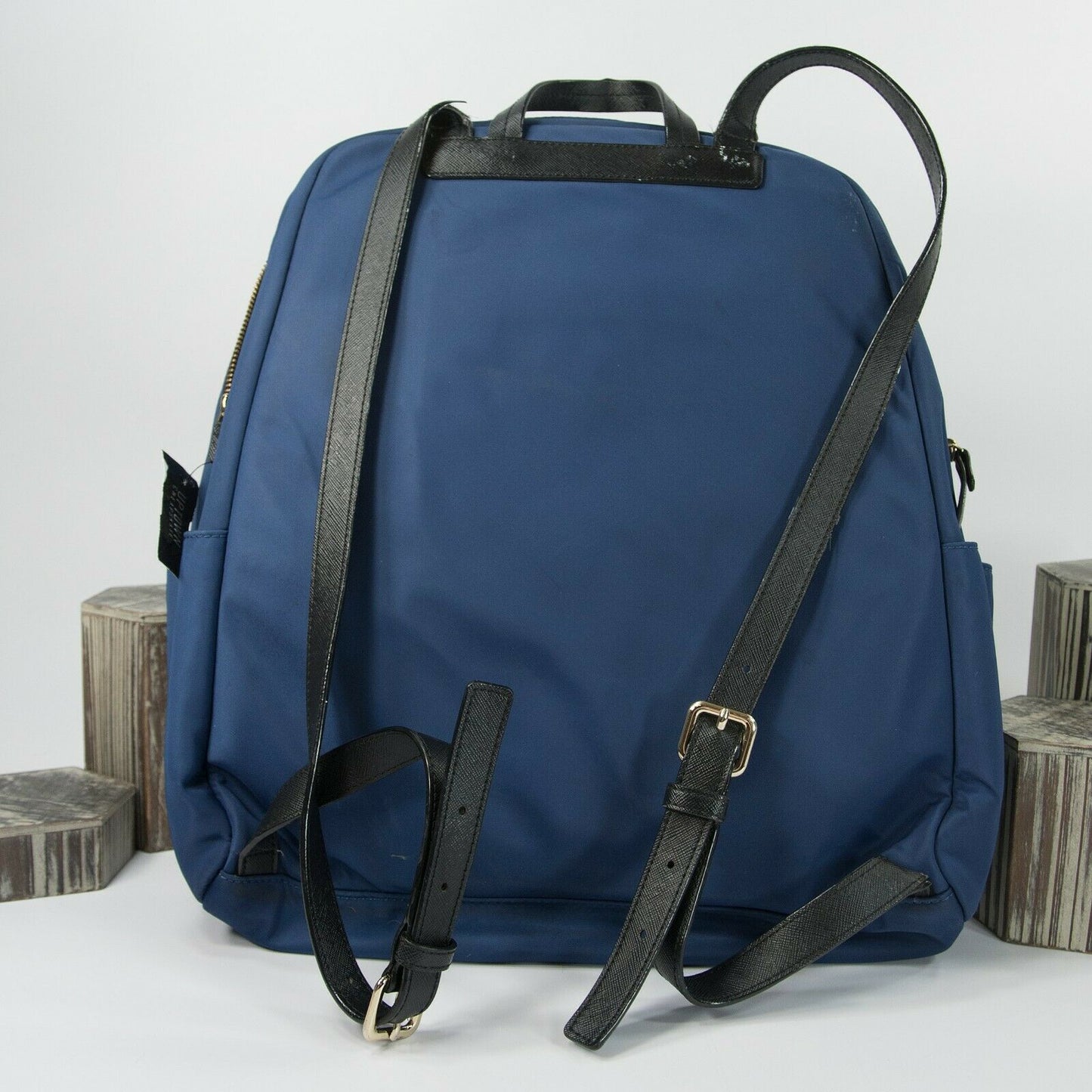 Kate Spade Wilson Road Navy Nylon Black Leather Large Bradley Backpack