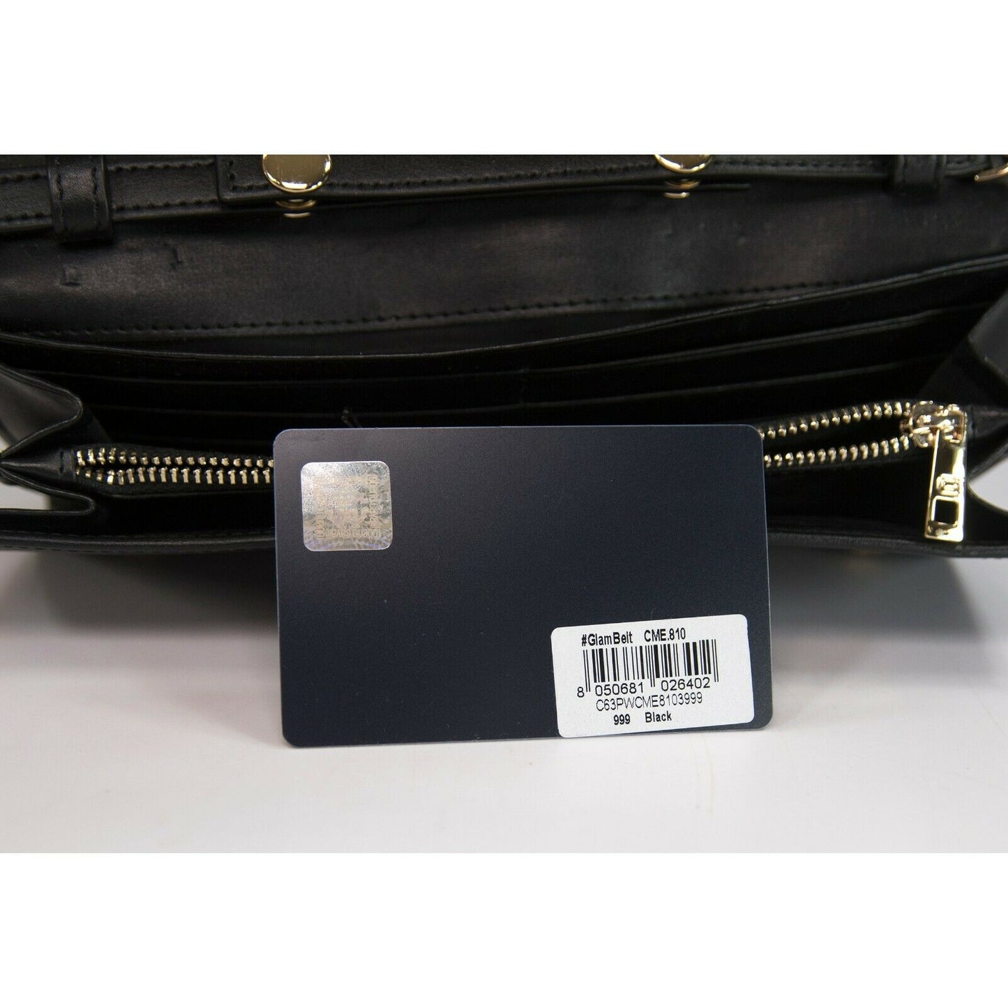 Roberto Cavalli Class Black Lizard Leather Glam Belt Crossbody Clutch Bag EUC