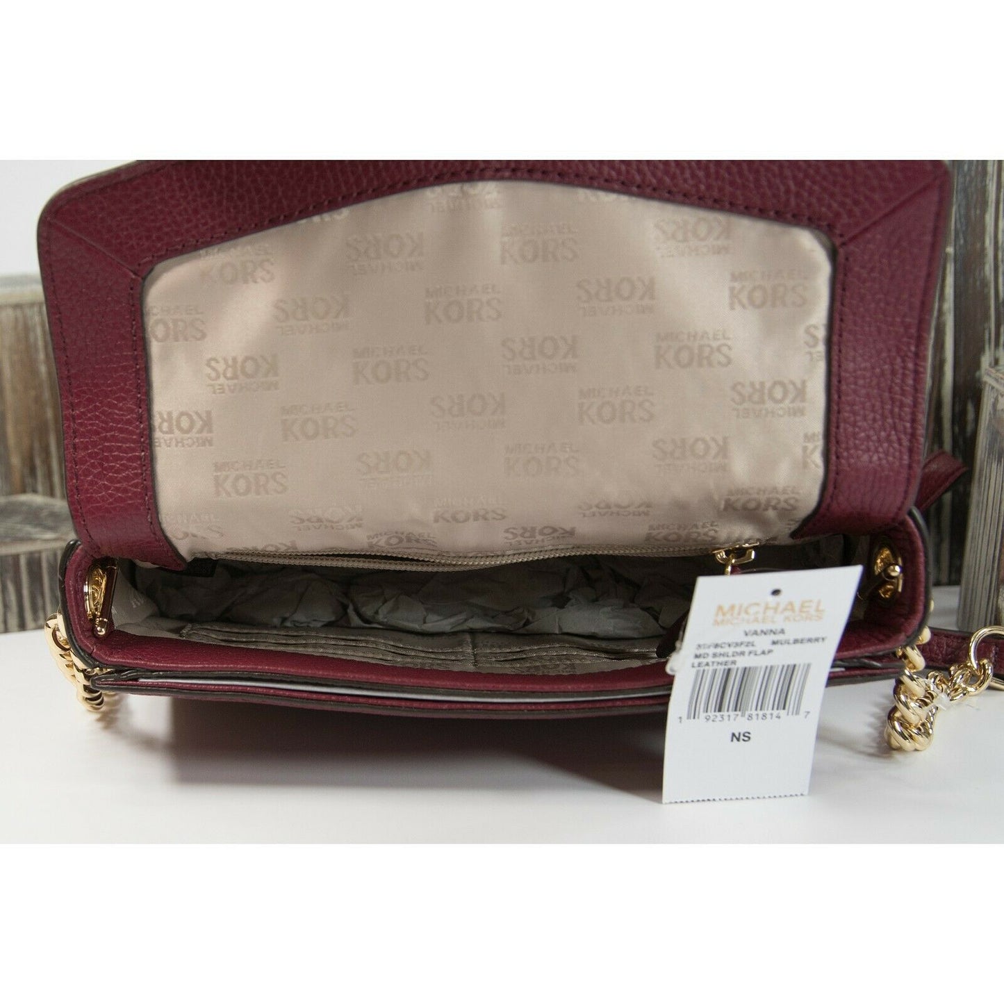 Michael Kors Mulberry Leather Vanna Medium Shoulder Flap Bag NWT