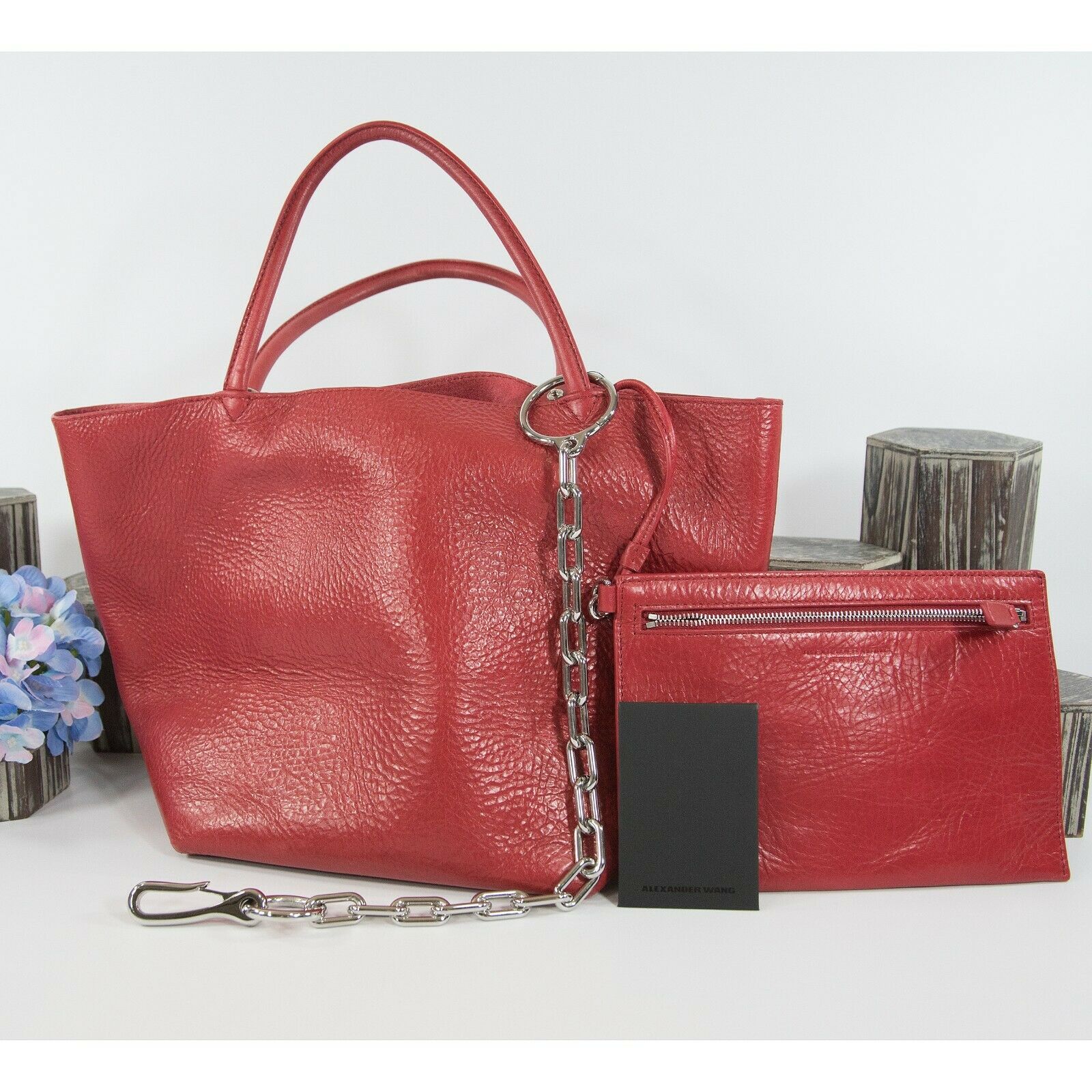 Alexander Wang Red Leather Small Roxy Tote with Pouch EUC