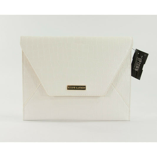 Ralph Lauren White Croc Envelope Large Pouch Clutch Bag NWT