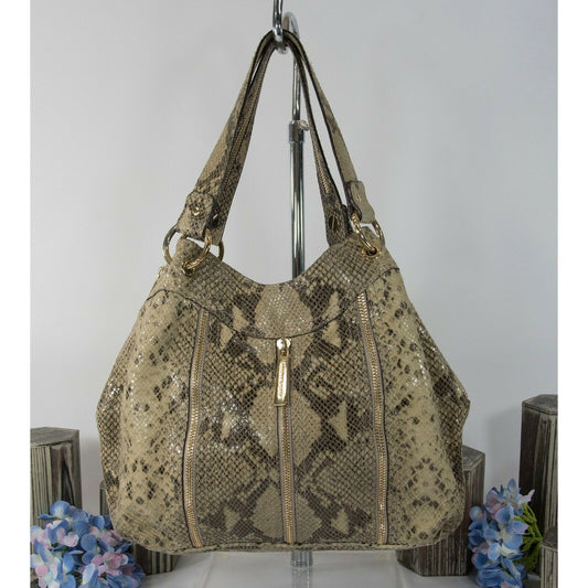 Michael Kors Sand Python Snake Leather Moxley Hobo Shoulder Bag GUC