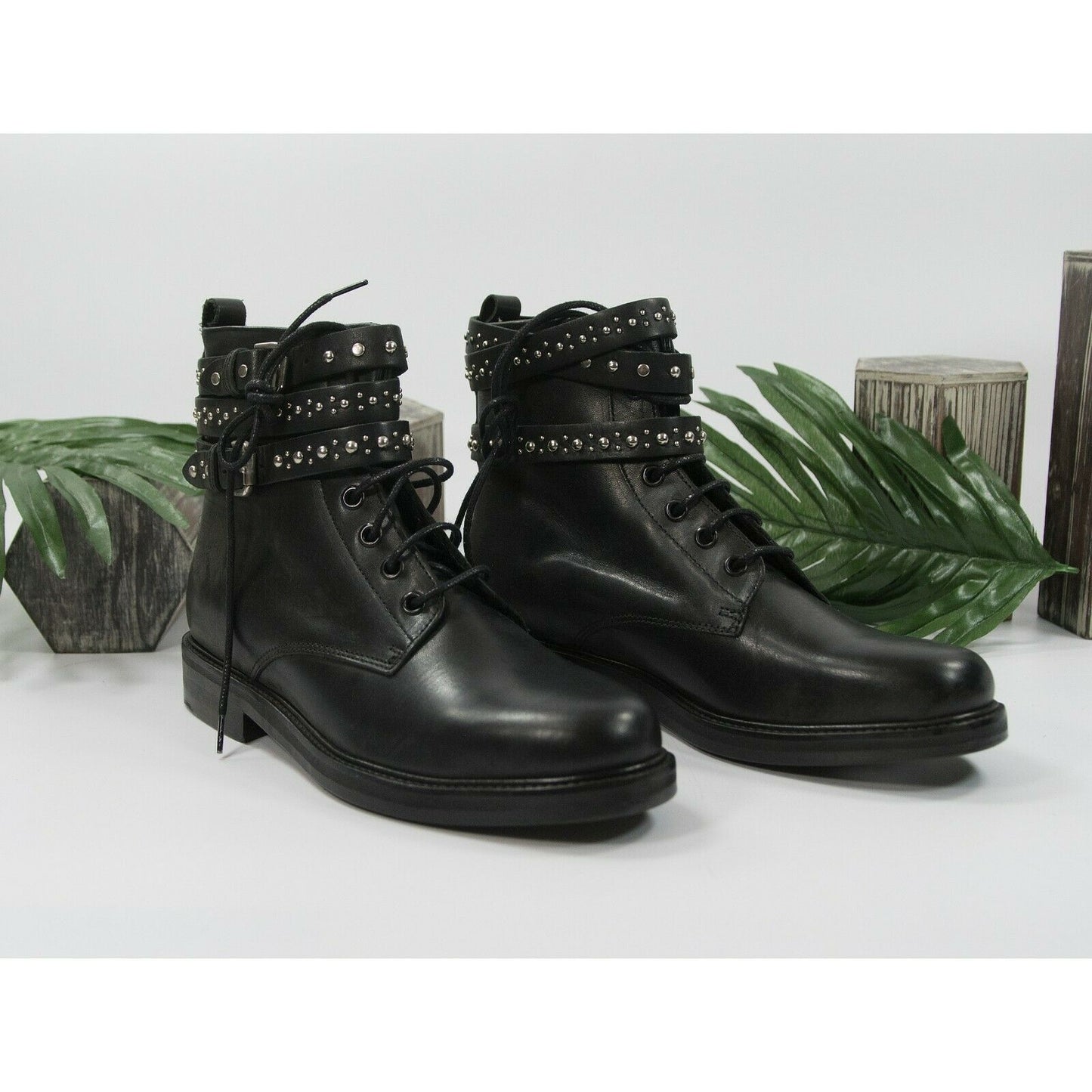 Maje Flint Black Leather Moto Punk Lace Up Ankle Boot Shoes Sz 37 7