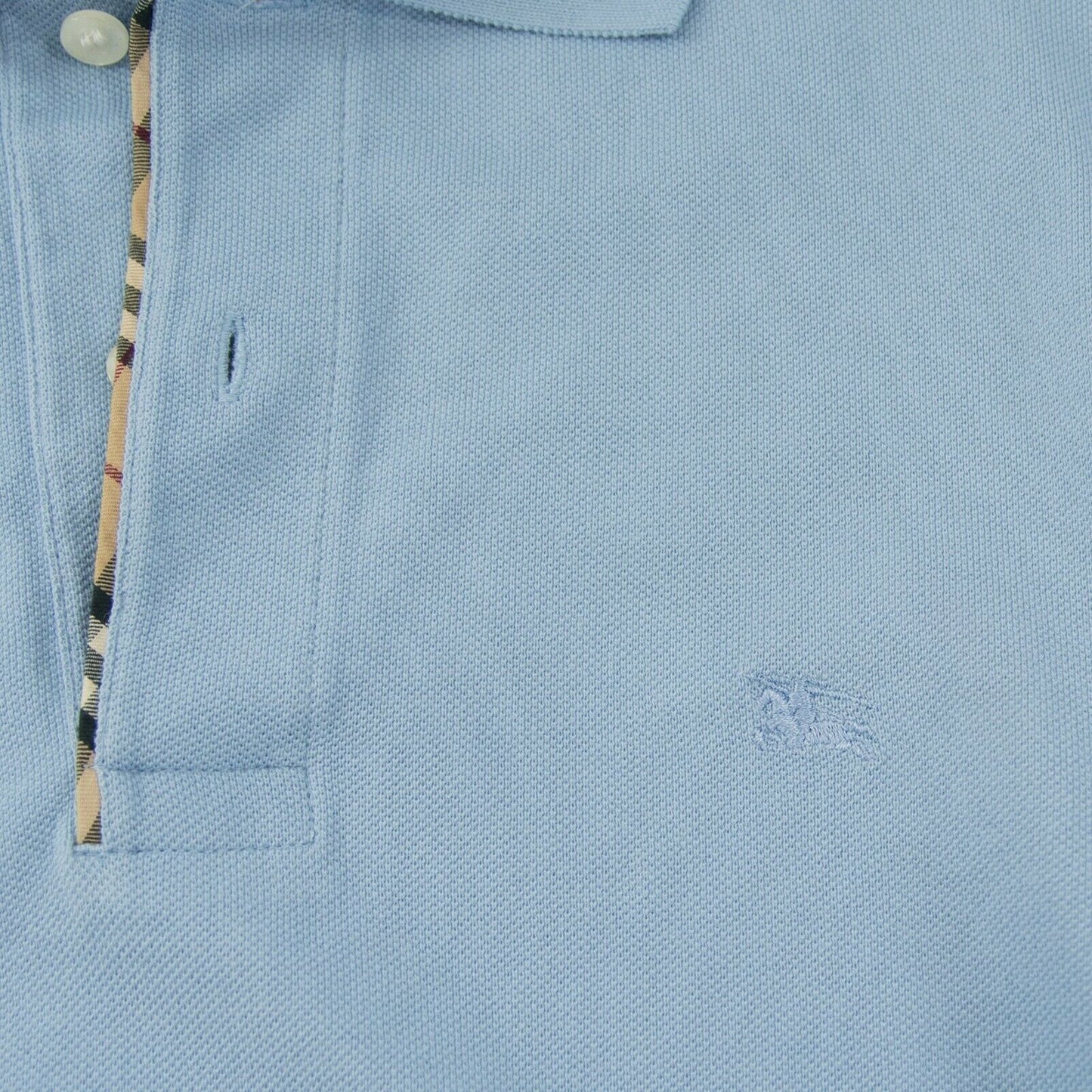 Burberry Pale Blue Waffle Weave Knit Polo Cotton Shirt M EUC
