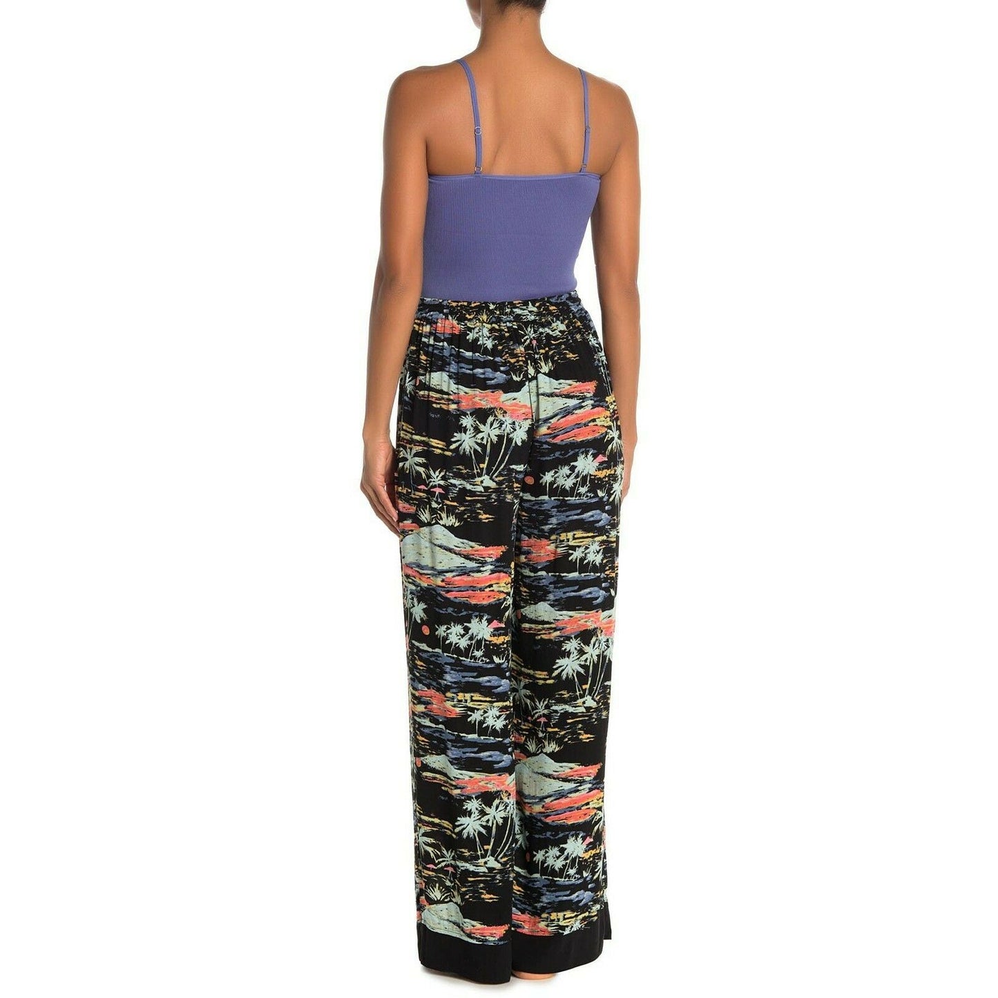 Free People Black Floral Tropical Blue Lagoon Wide Leg Lounge Pants NWT L