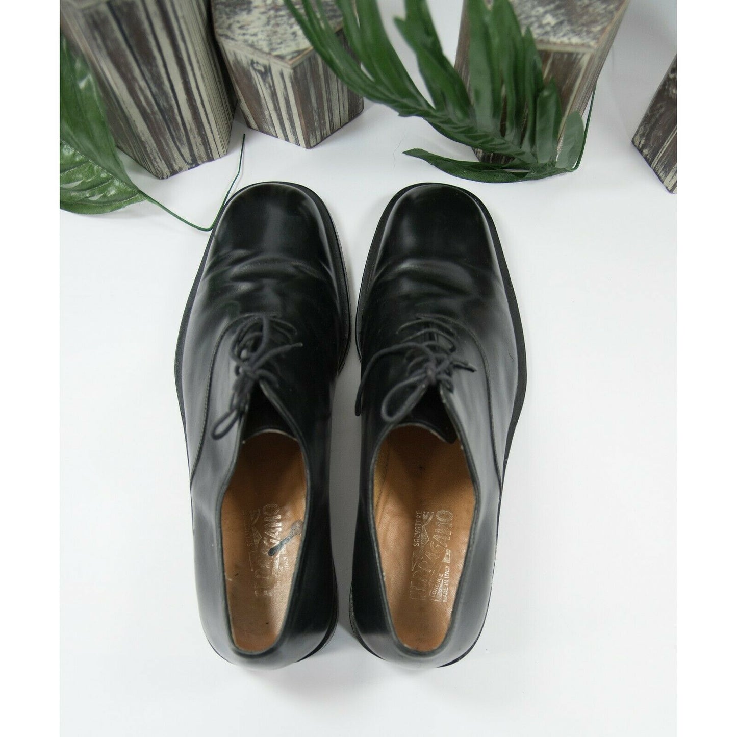 Salvatore Ferragamo Black Leather Lace Up Oxford Dress Shoes Size 13EE