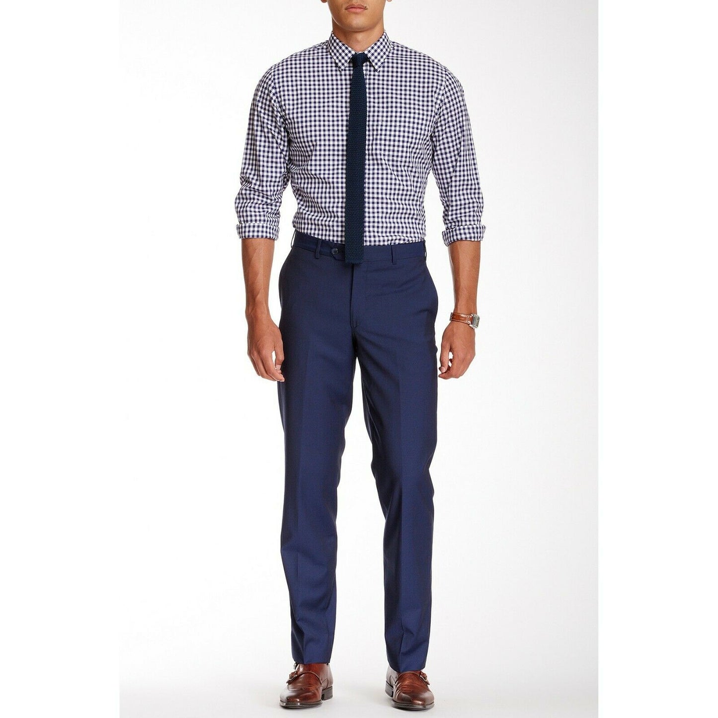 Ike Behar Mens Wool Flat Front Dress Suit Slacks Pants Navy 38 NWT