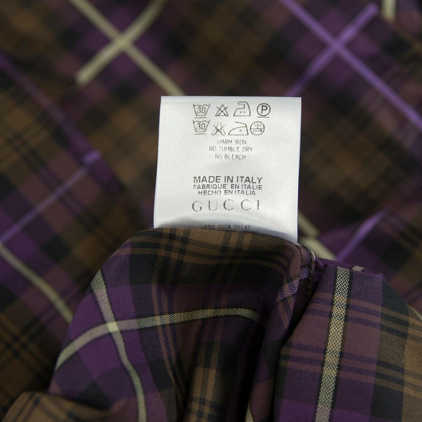 Gucci Purple Plaid Cotton Button Down Dress Work Shirt 44 17.5 NWT