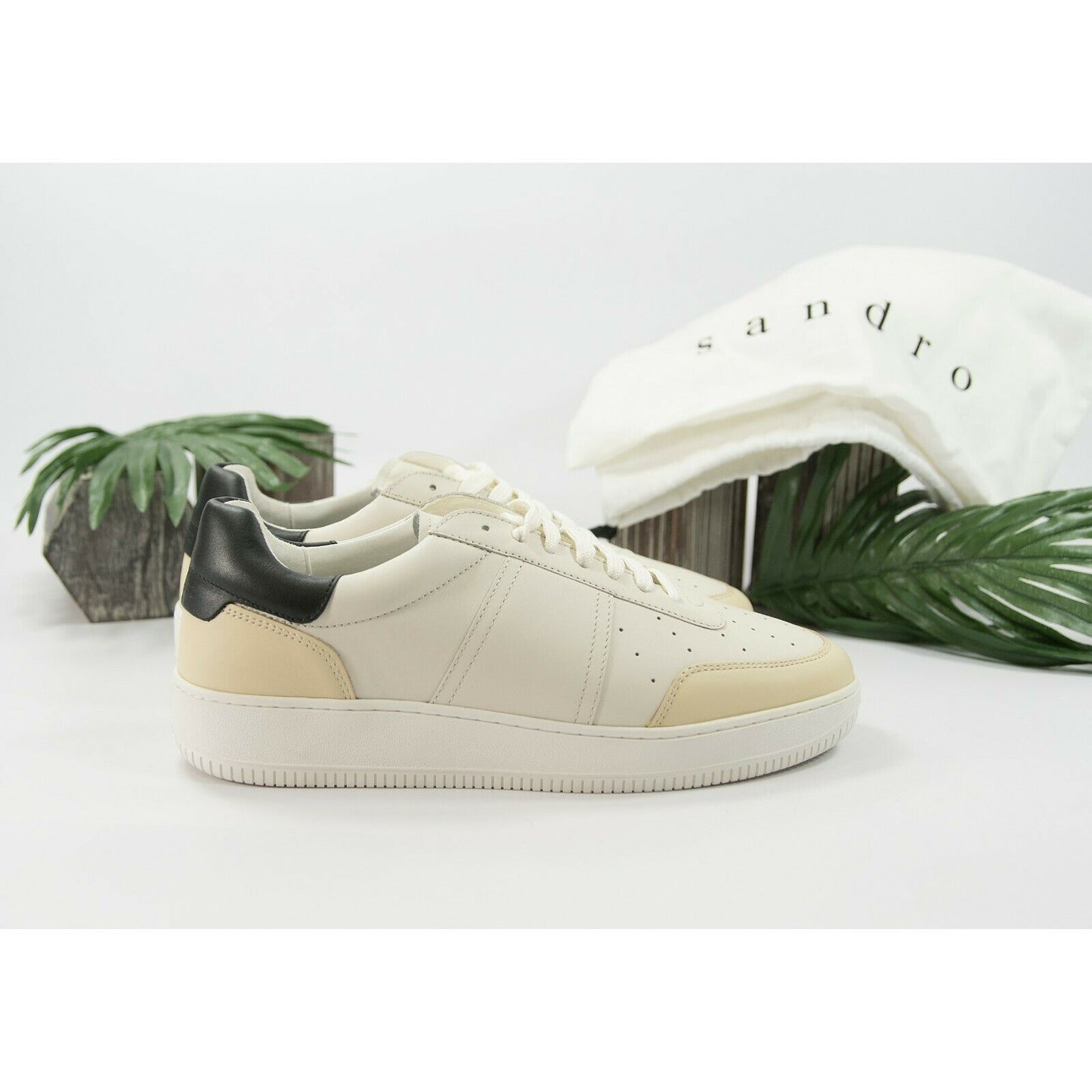 Sandro Unisex H17 Miran Cream Black Leather Sneaker Shoes Size 37 US 7