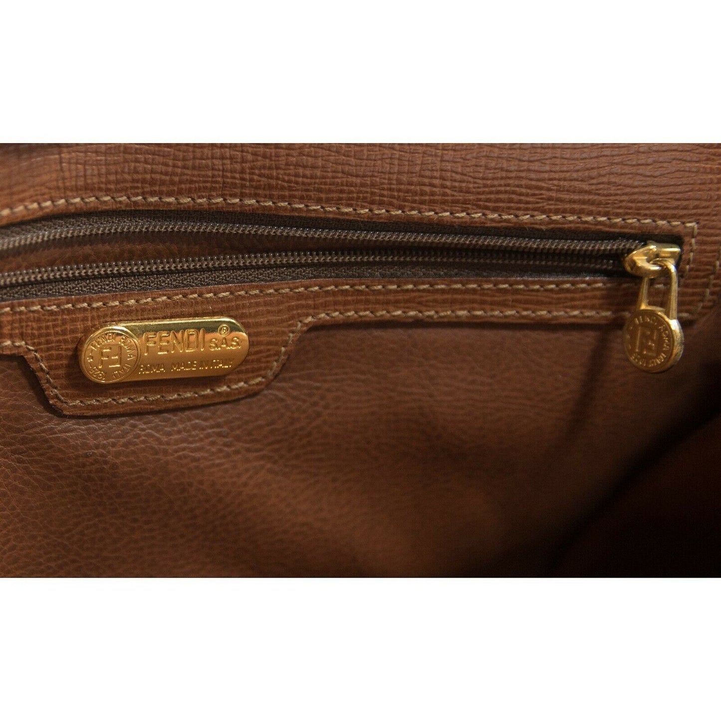 Fendi 1980s Vintage Caramel Leather Flat Flap Crossbody Bag