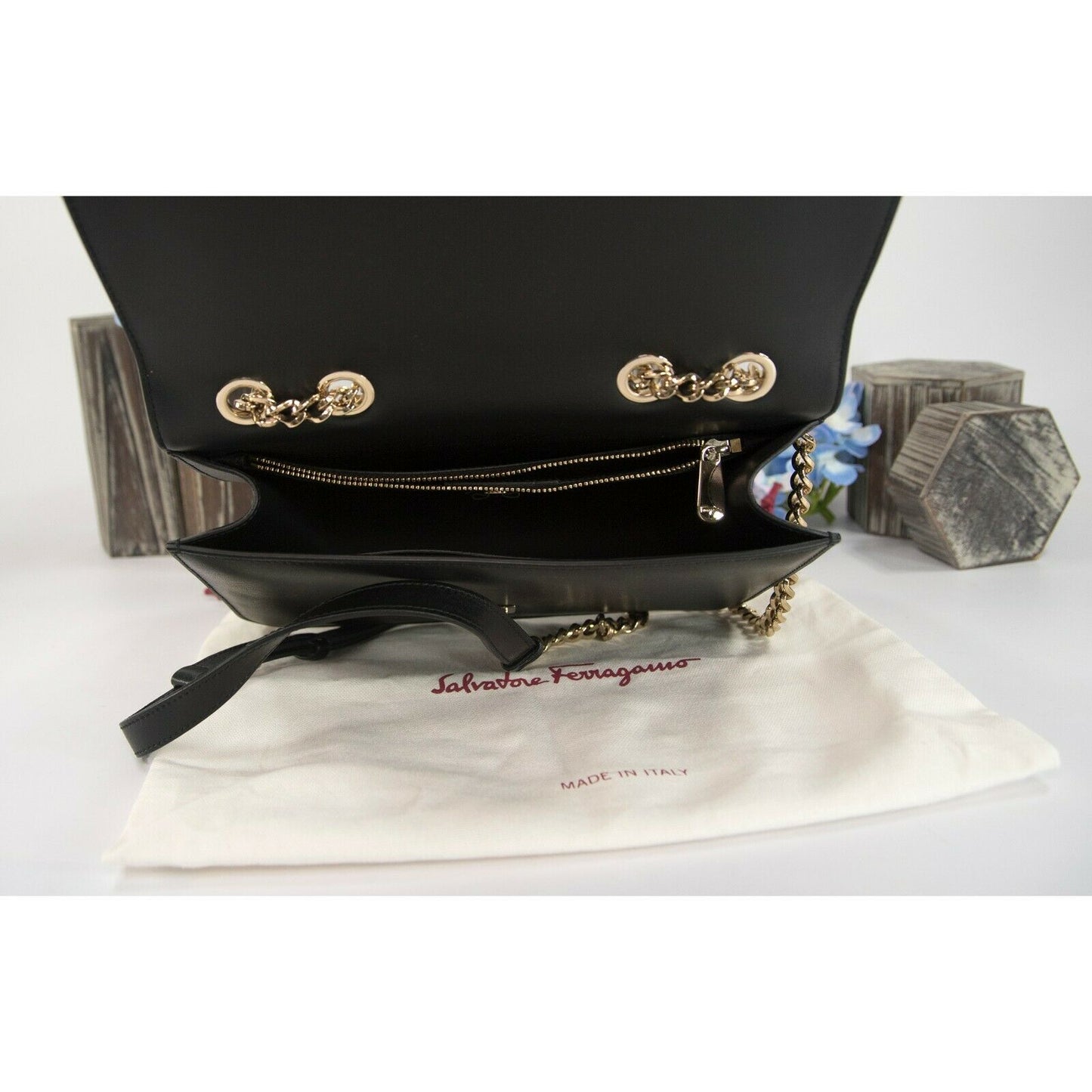 Salvatore Ferragamo Black Leather Studded Bow Crossbody Bag NWT