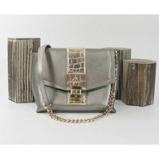 Roberto Cavalli Class Silver Leather Padlock Crossbody Bag EUC