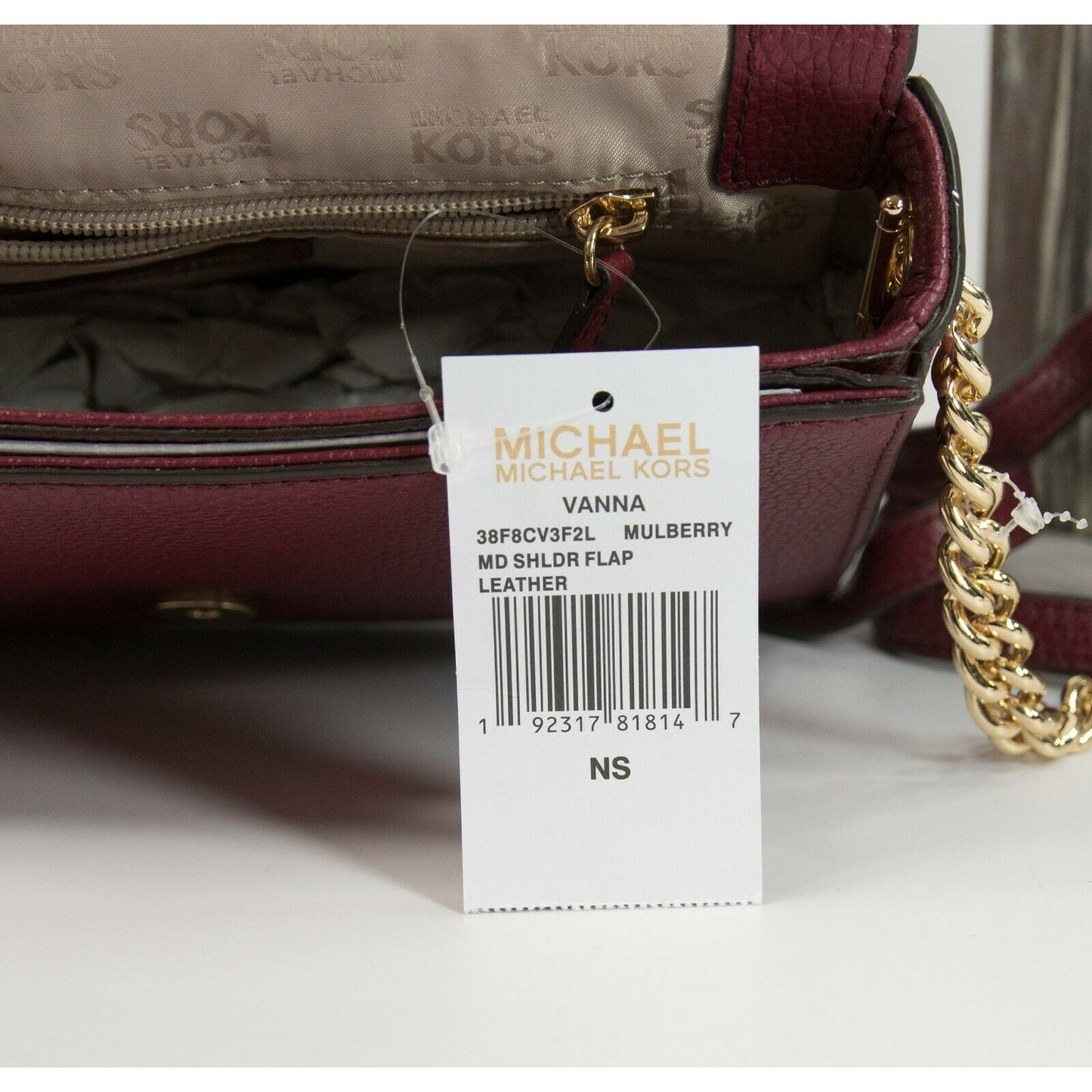 Michael Kors Mulberry Leather Vanna Medium Shoulder Flap Bag NWT