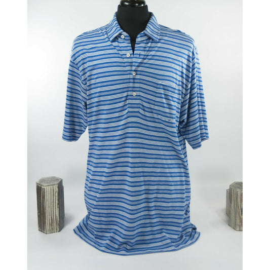 Peter Millar Soft Knit Cotton Blue Stripe Polo Collar T-shirt XL NWT