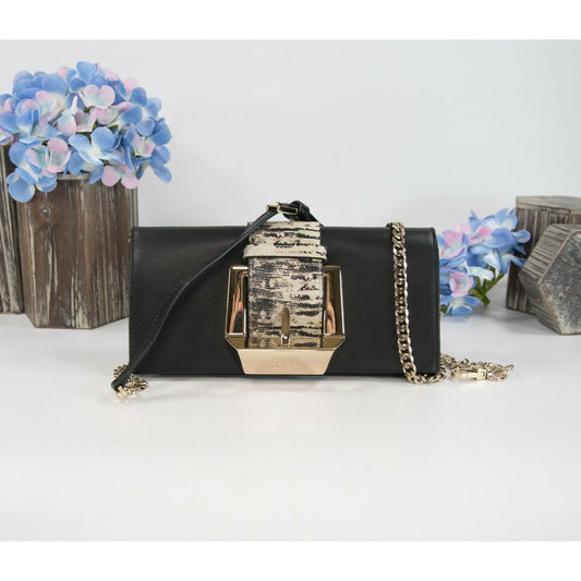 Roberto Cavalli Class Black Lizard Leather Glam Belt Crossbody Clutch Bag EUC