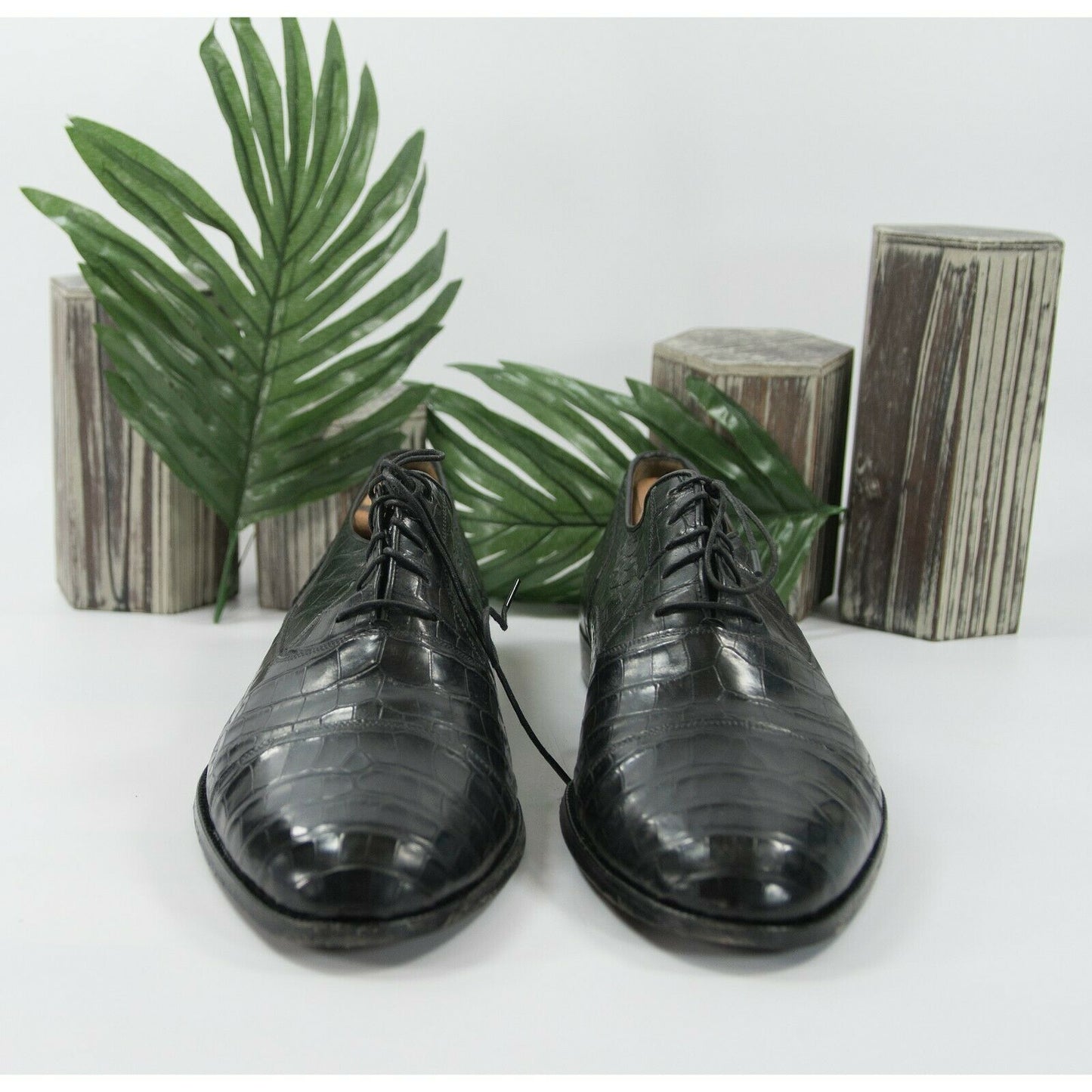 Davanzati Black Croc Leather Lace Up Oxford Loafer Shoes Size 13