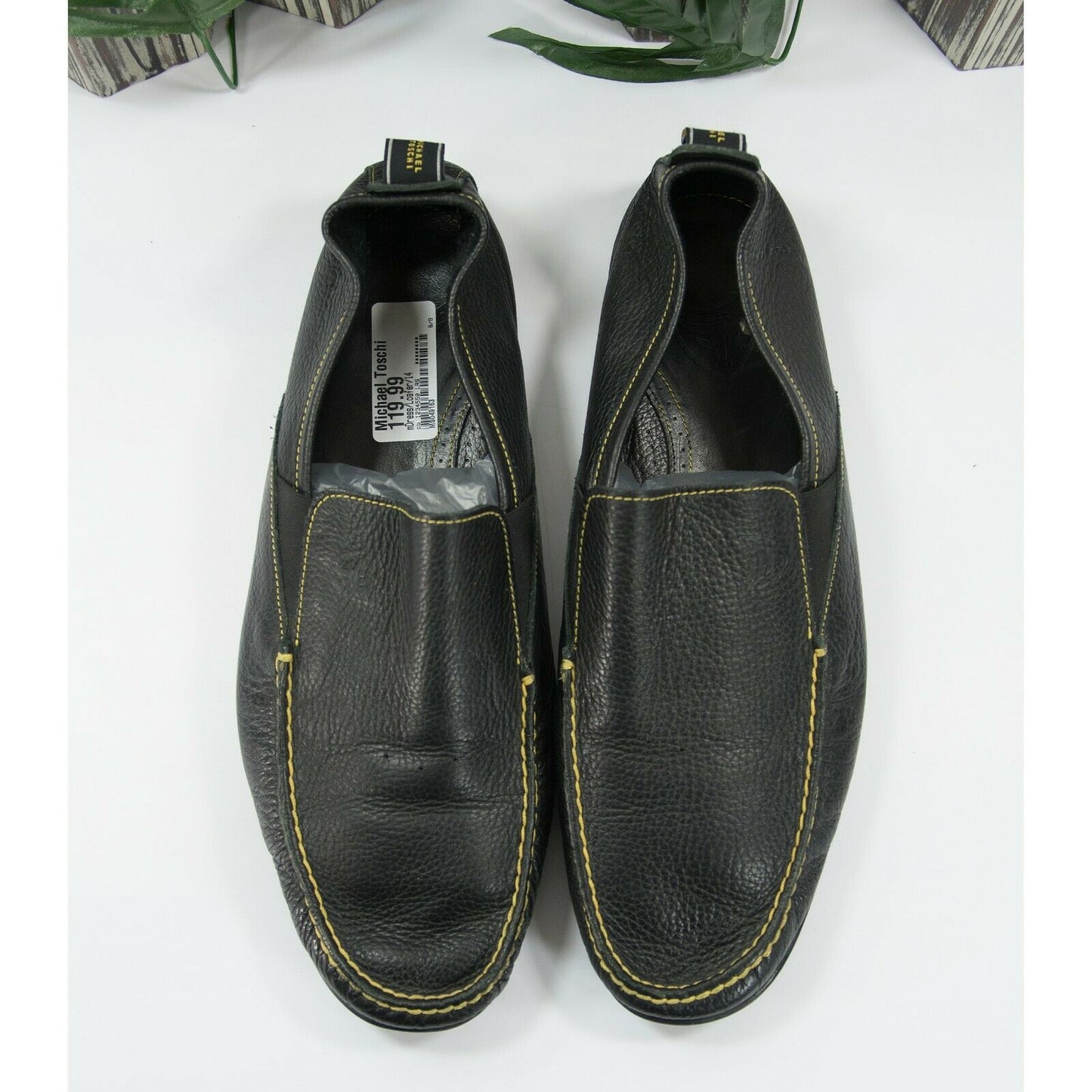 Michael Toschi Black Italian Leather Moccasin Loafer Shoes Size 14