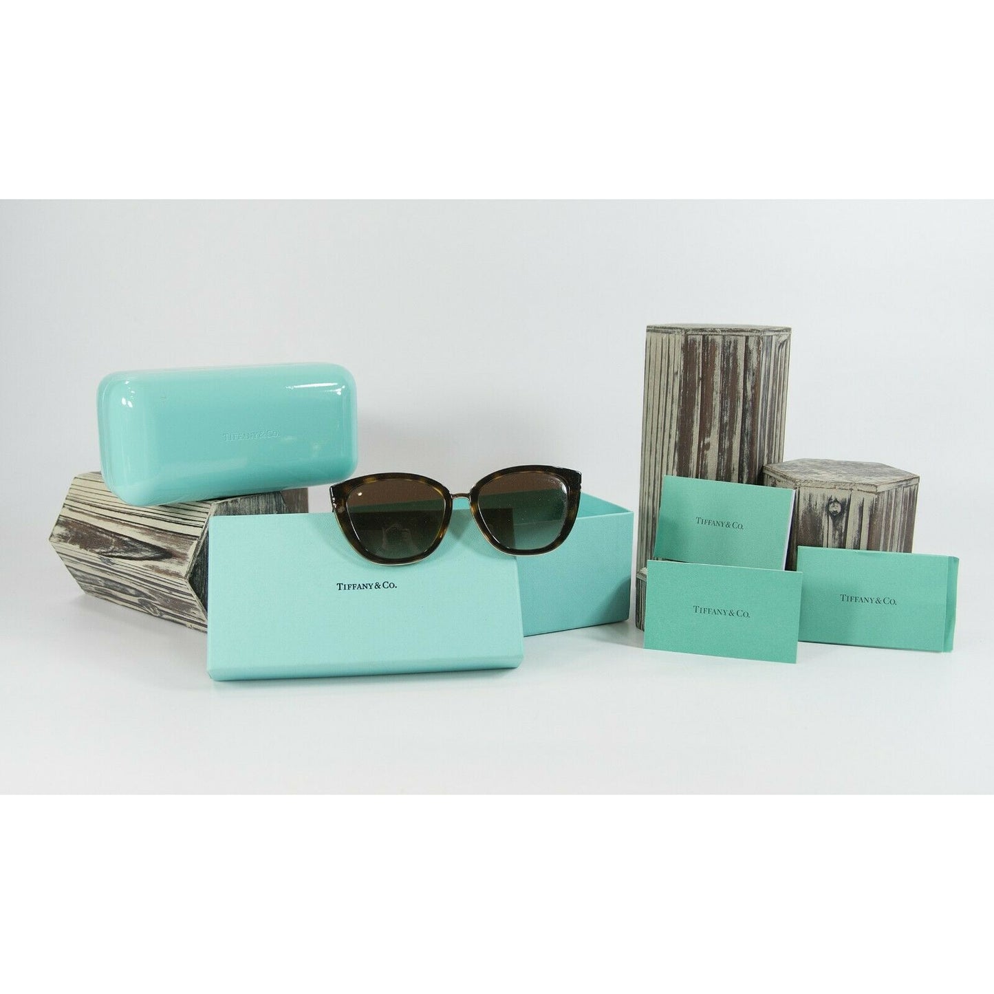 Tiffanys TF4152 Logo Brown Tortoise Logo Cat Eye Sunglasses with Case and Box