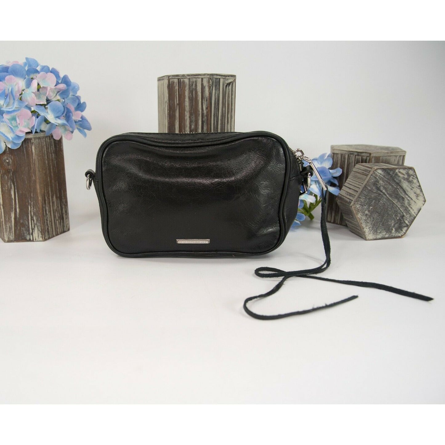 Rebecca Minkoff Black Leather Mini Double Pouch Camera Bag EUC