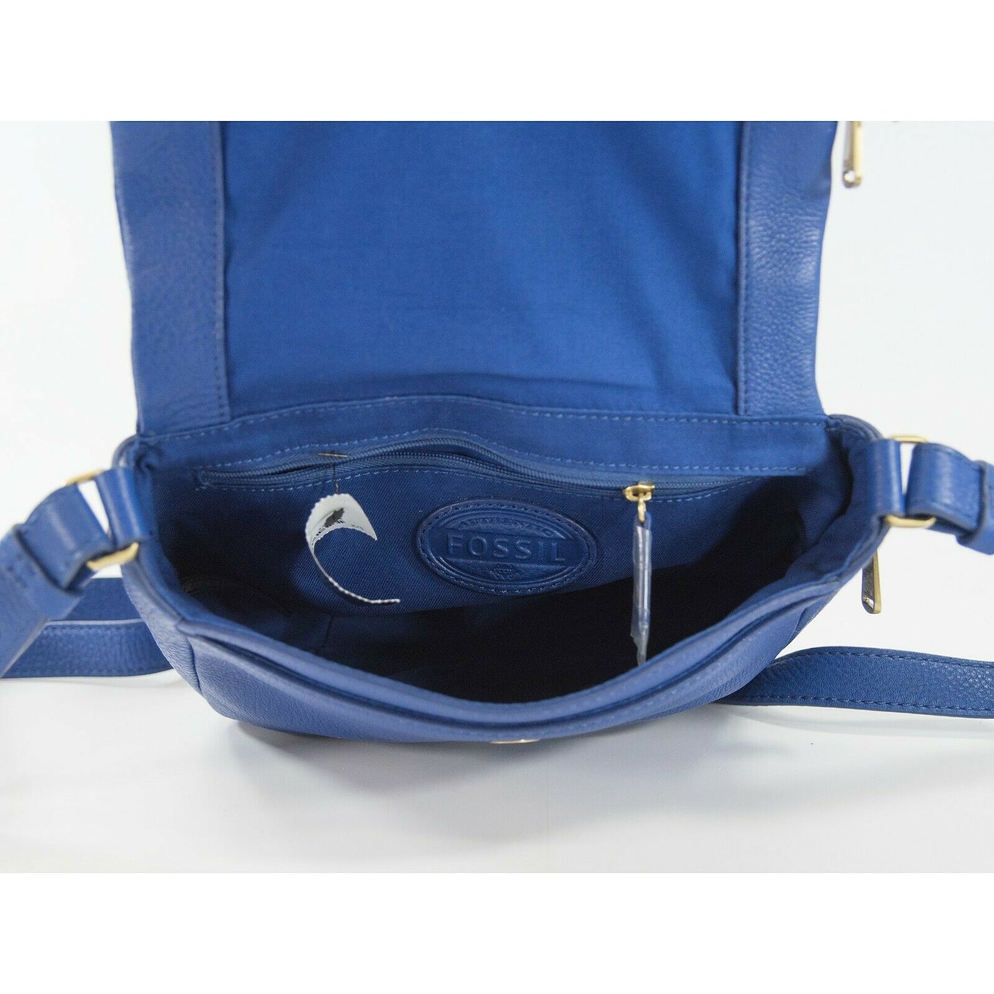 Fossil Blue Pebbled Leather Flap Expandable Crossbody Bag EUC