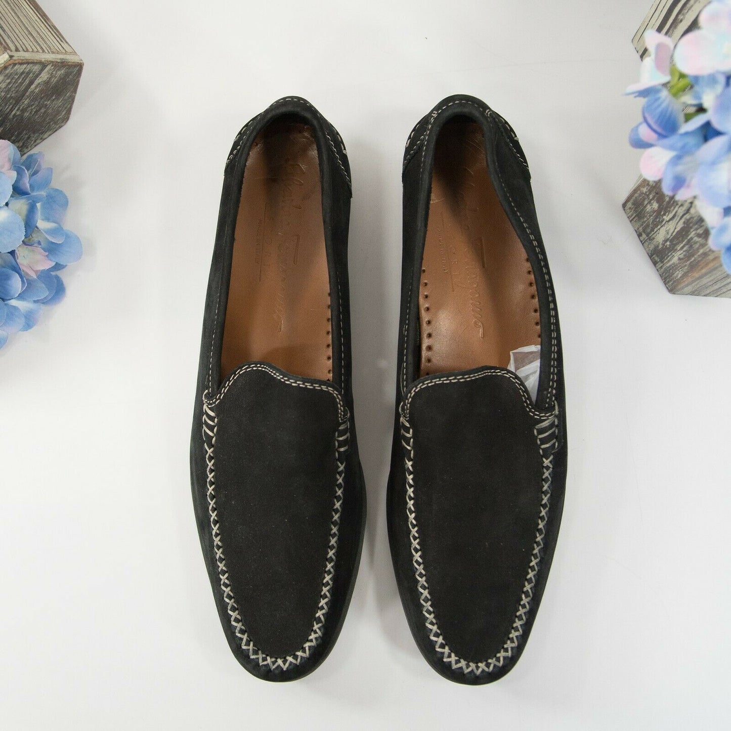 Salvatore Ferragamo ST00174 Black Suede Loafer Shoes Size 8 Extra Narrow