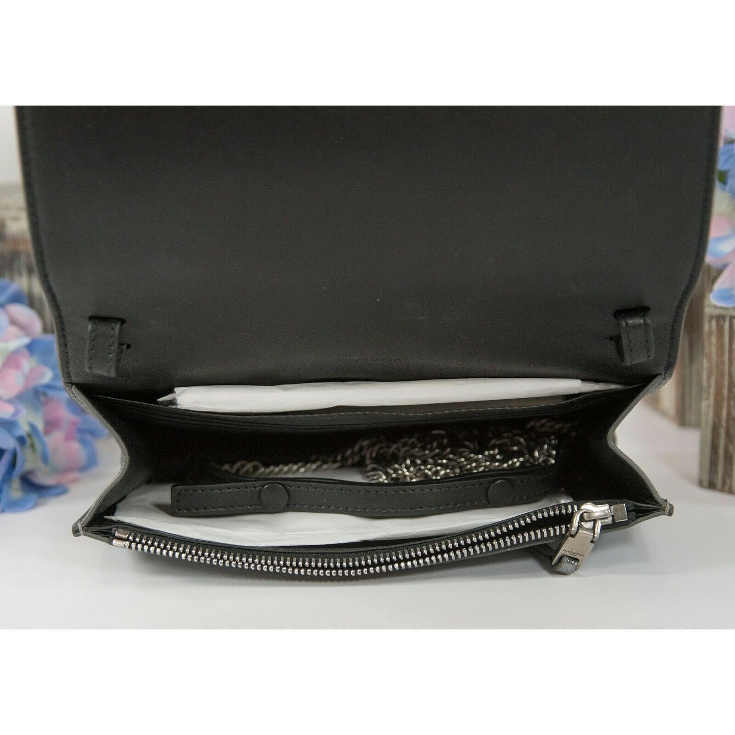 Givenchy Gunmetal Metallic Pandora Lambskin Leather Clutch Crossbody Bag