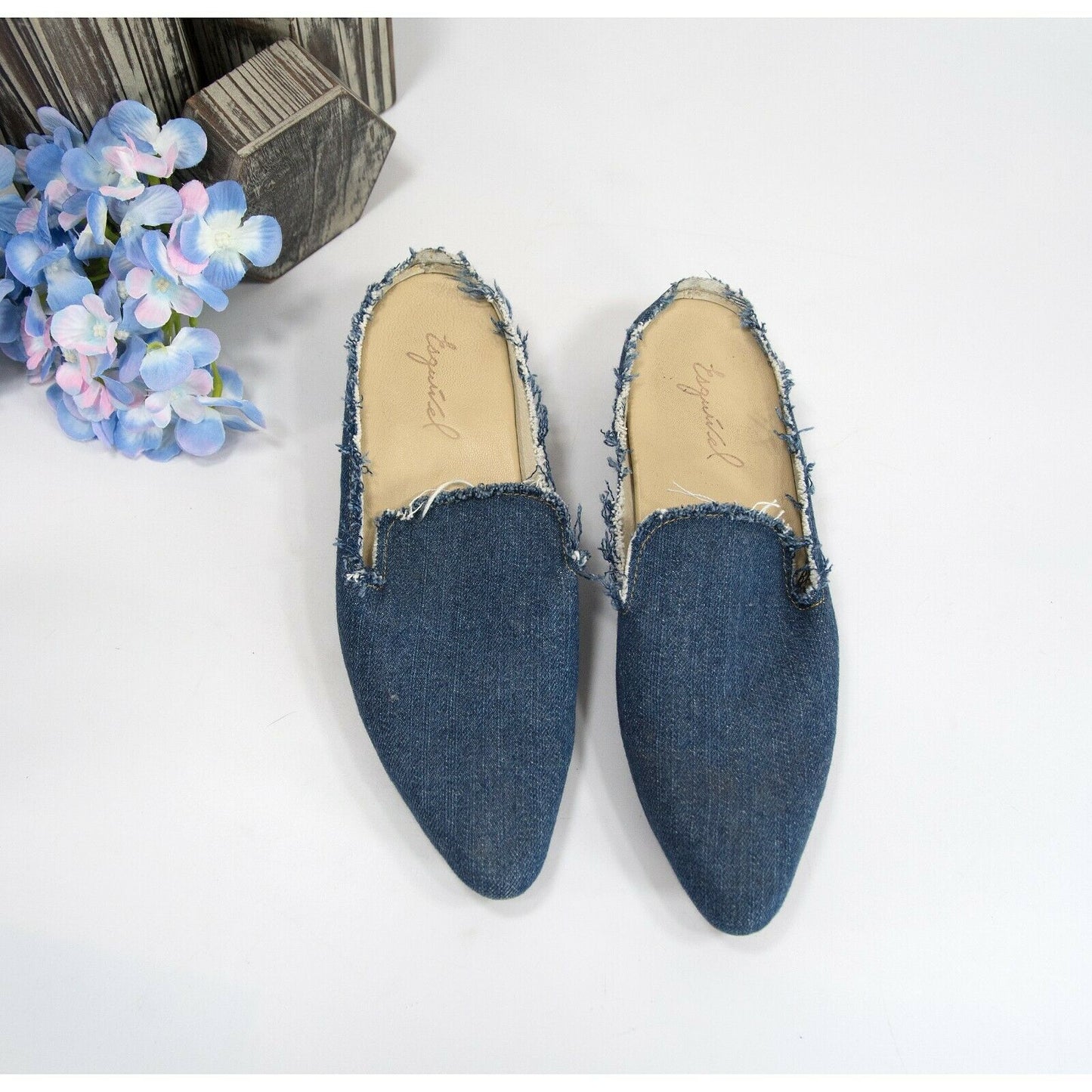 Esquivel Spain Denim Distressed Slide Mules Size 6 EUC