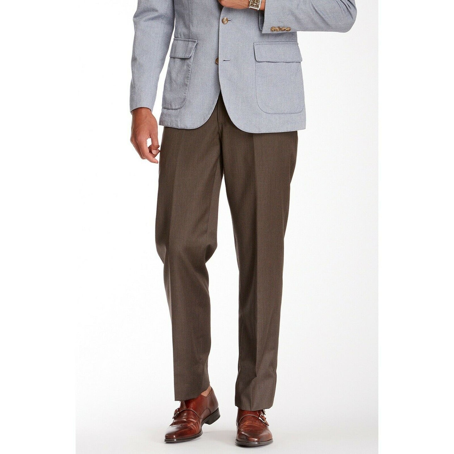 Ike Behar Mens Tan Wool Flat Front Dress Suit Slacks Pants 36 NWT