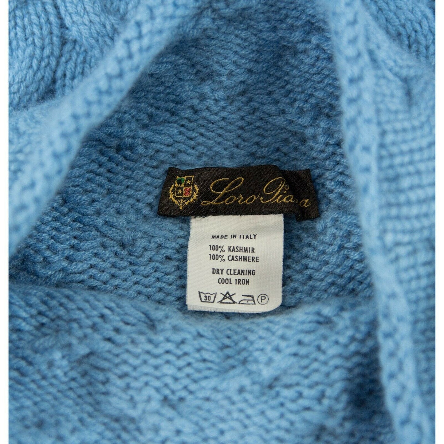 Loro Piana Blue Cashmere Cable Knit Turtleneck Sweater $1500 Size 48 12 M
