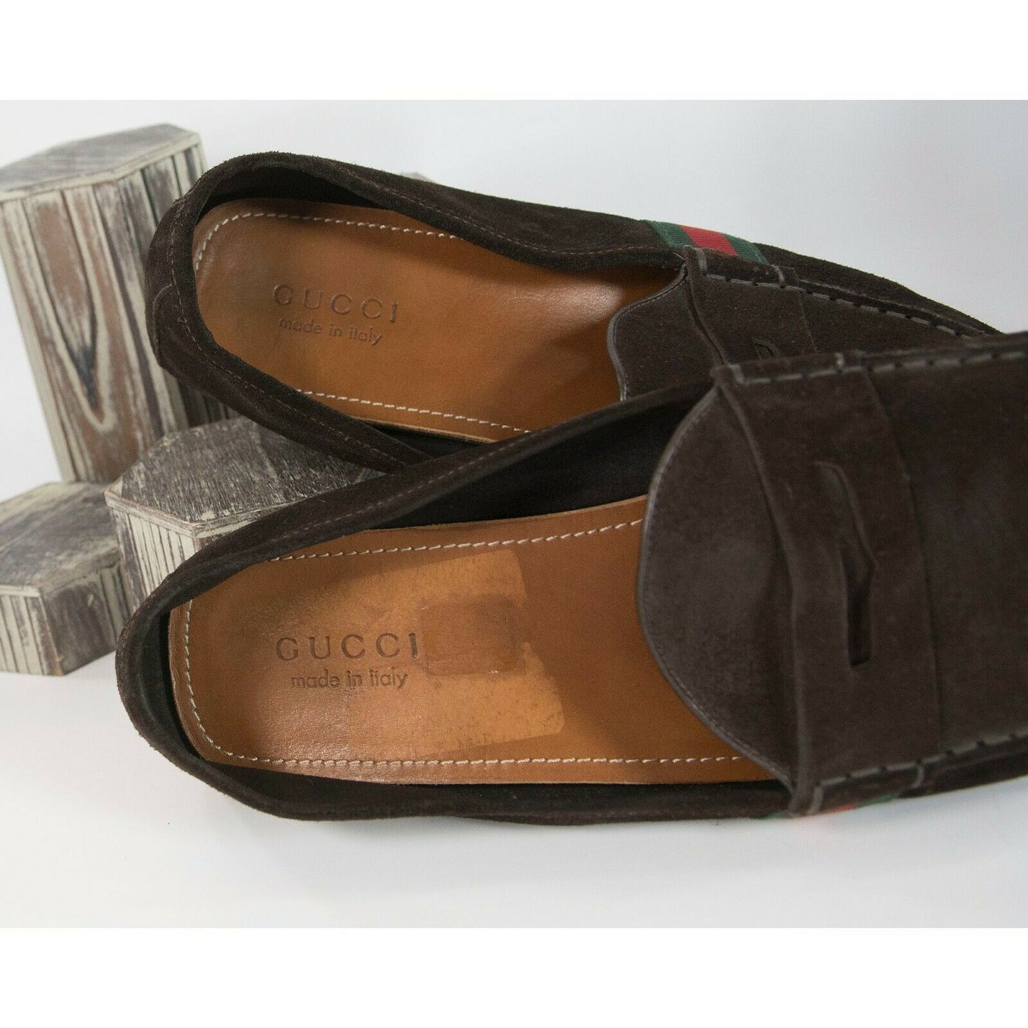 Gucci Brown Suede Mens Vintage Driving Moccasin Loafers Size 12.5 GUC