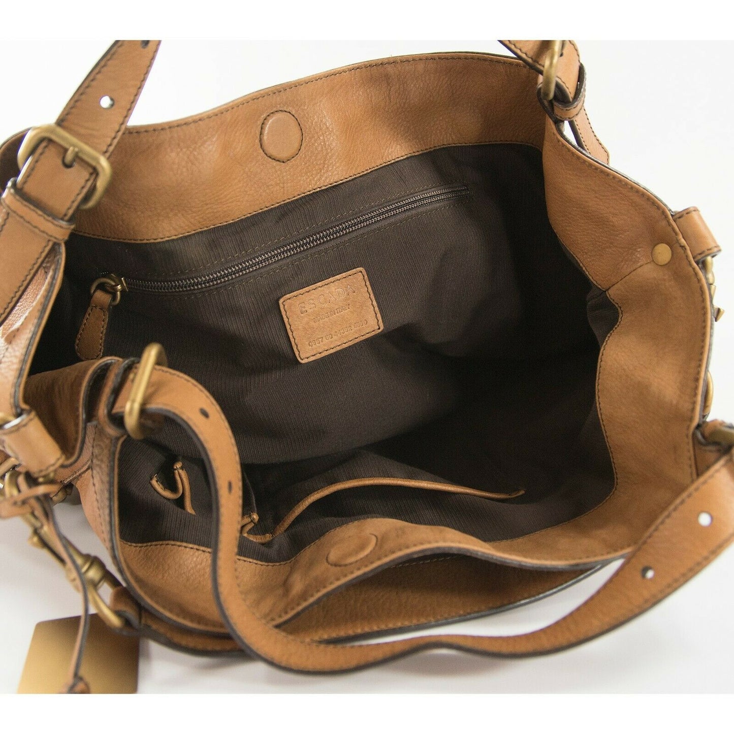 Escada Brown Leather Large Pocket Front Shoulder Weekend Bag EUC
