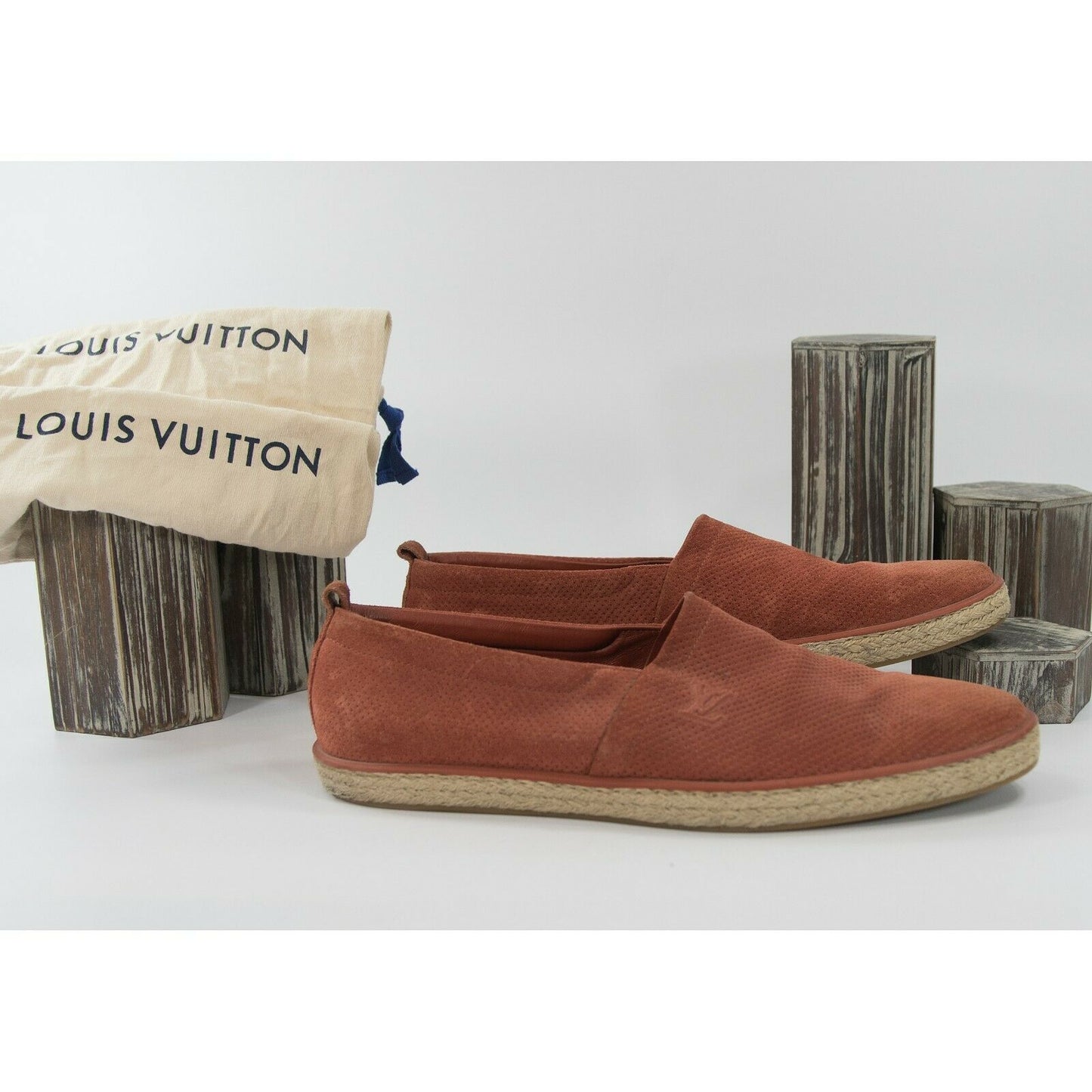 Louis Vuitton Rust Perforated Suede Mens Vintage Driving Moccasin Size 10.5