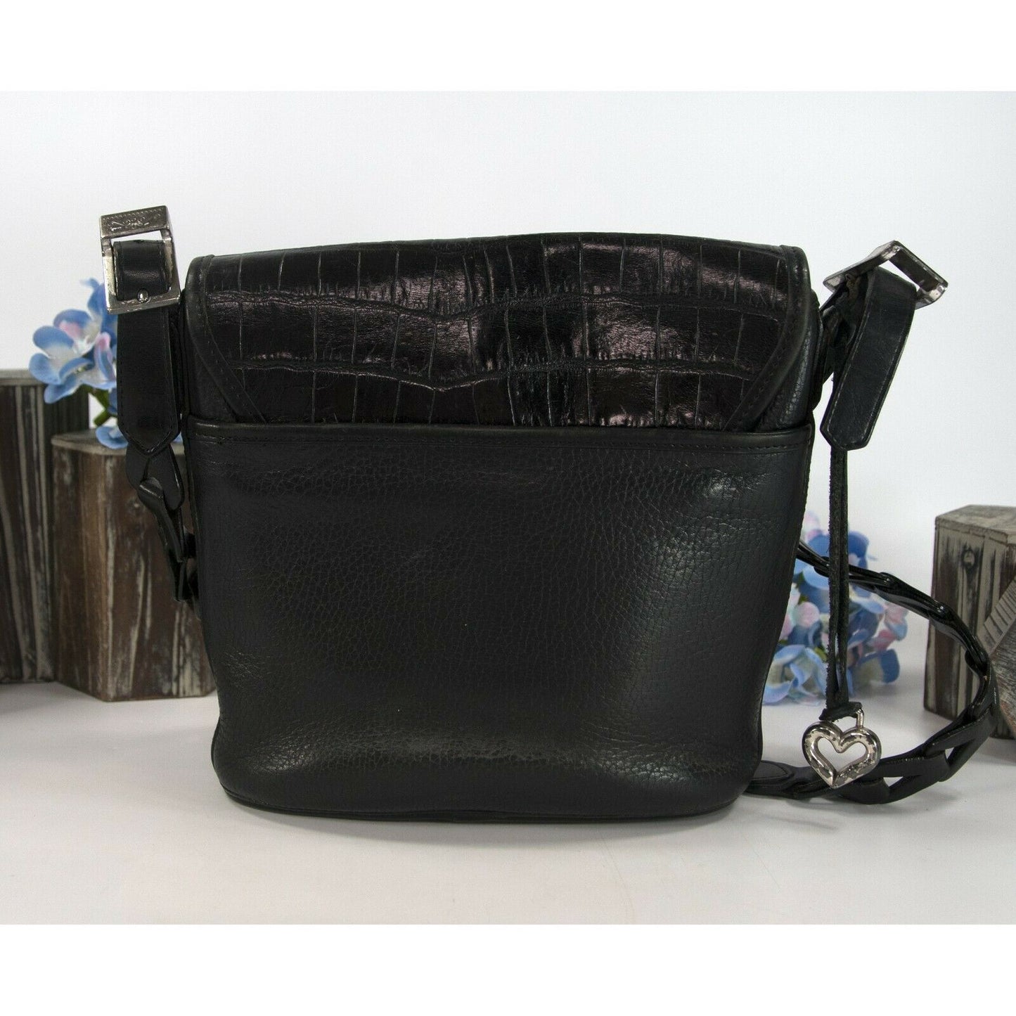 Brighton Black Croco Leather Crossbody Bucket Bag NWT