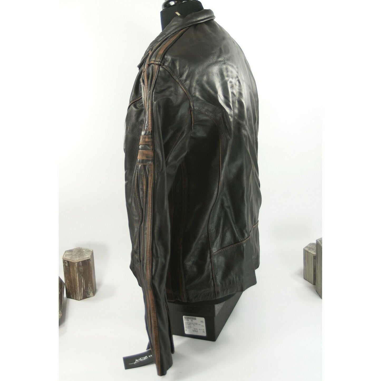 Black Rivet Brown Heavy Lined Leather Motorcycle Jacket L NWT $700