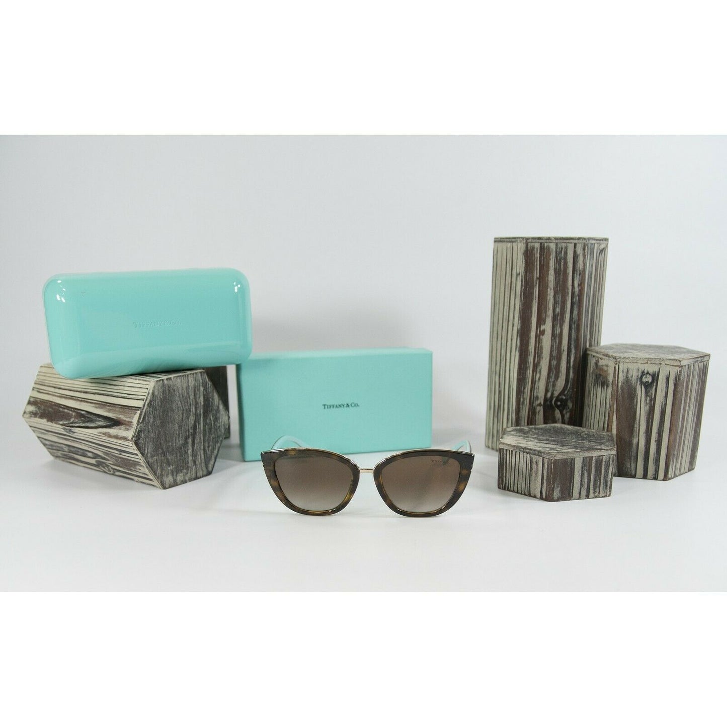 Tiffanys TF4152 Logo Brown Tortoise Logo Cat Eye Sunglasses with Case and Box