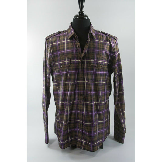 Gucci Purple Plaid Cotton Button Down Dress Work Shirt 44 17.5 NWT