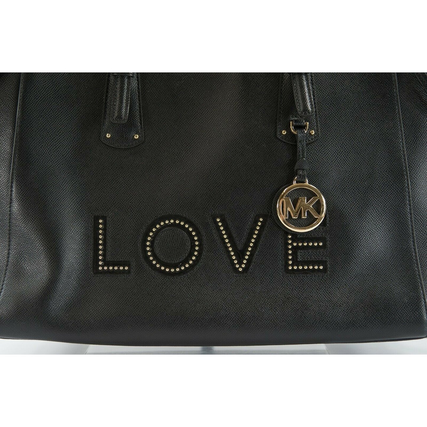 Michael Kors Love Studded Black Leather Large Voyager Top Zip Tote Bag NWT
