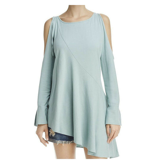 Free People Mint Rayon Clear Skies Cold Shoulder Tunic Top Sz S NWT