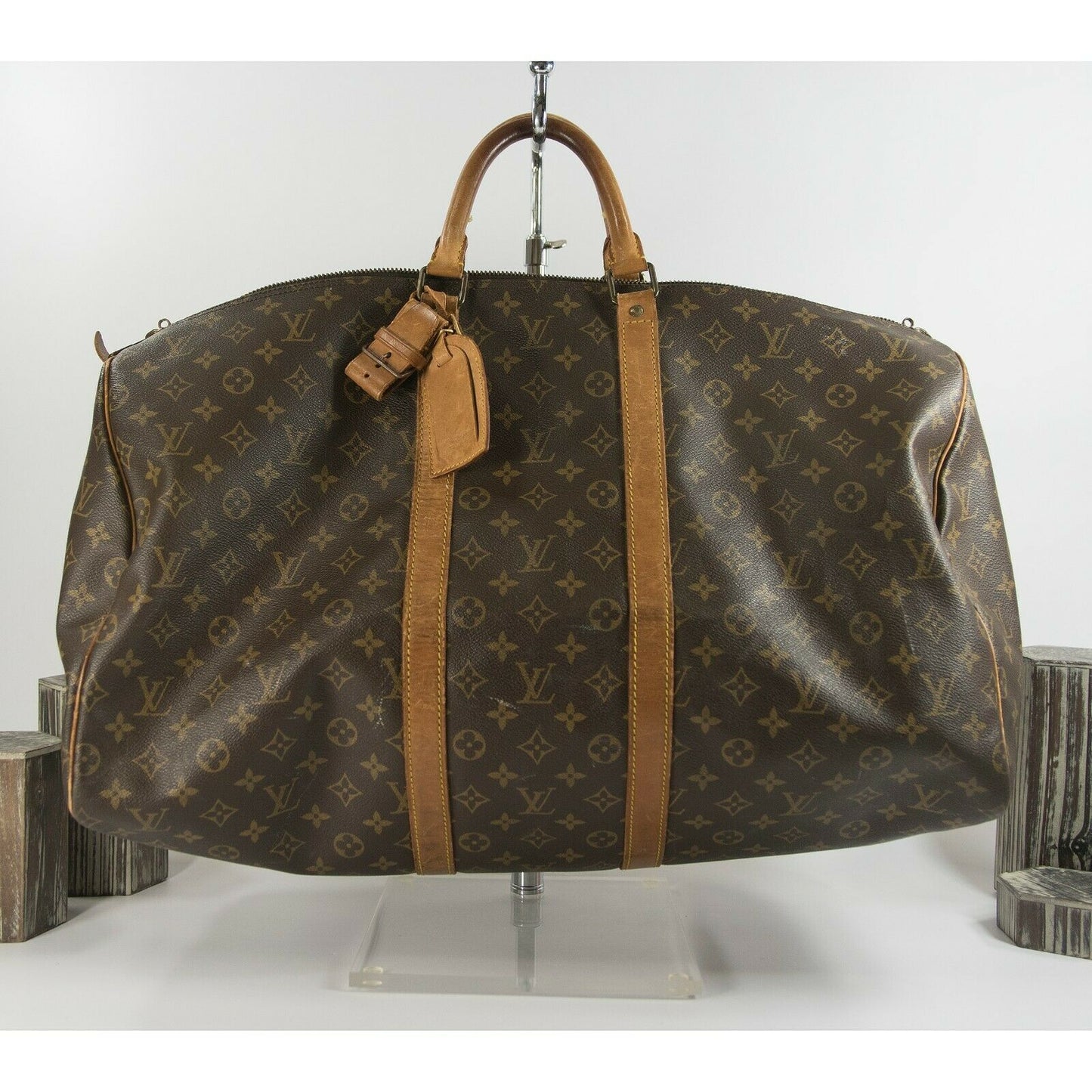 Louis Vuitton Brown Monogram KeepAll 45 Boston Travel Duffle Handbag Vintage