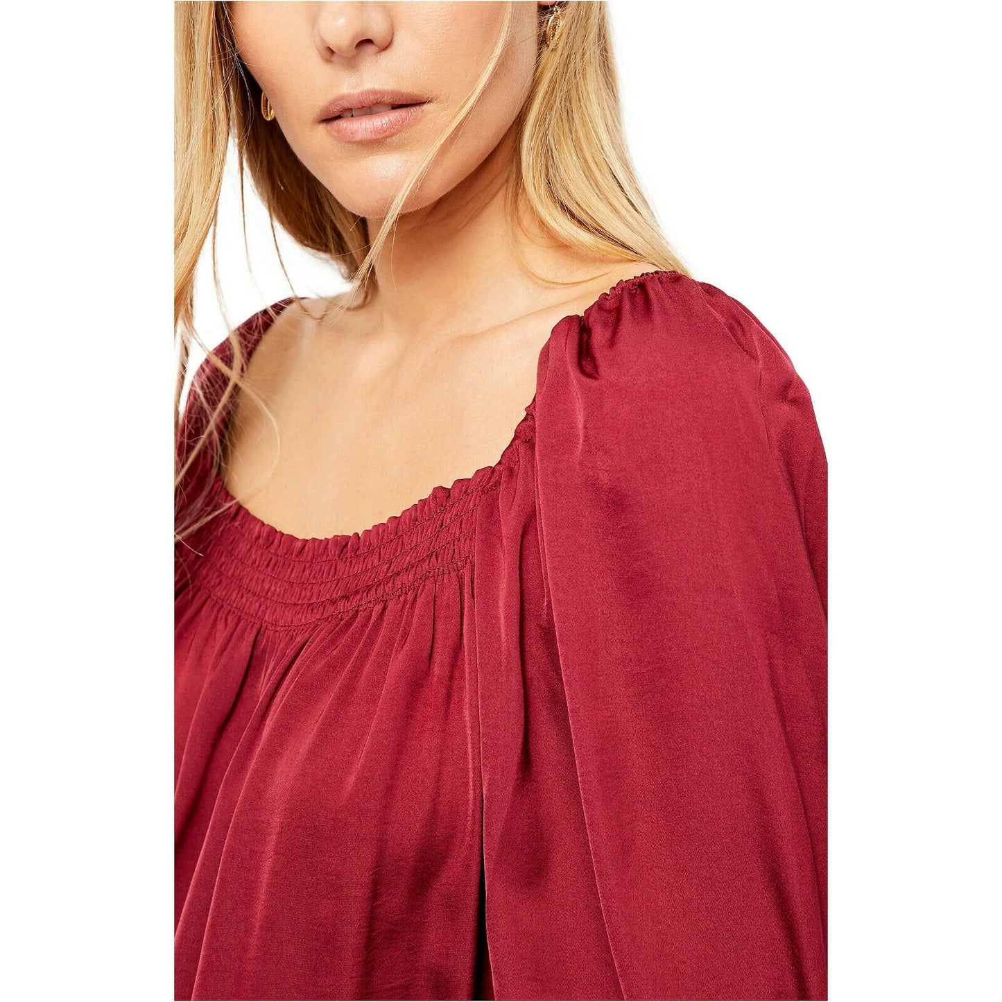 Free People Another Round Pomegranate Peasant Sleeve Blouse Thong Bodysuit L